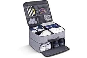 MAQTOIZ Golf Trunk Organizer 2 Layer, Car Golf Organizer with Ventilated Compartment for 2 Pair Shoes, Golf Trunk Storage Locker for Golf Accessories, Balls, Tees, Clothes, Gloves, Golf Gifts for Men