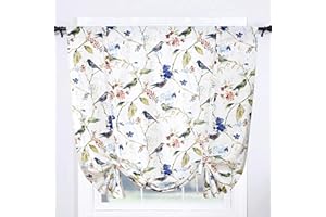 Leeva Balloon Shade Curtains Valances for Kid's Room, Birds Print Semi Blackout Small Drapes Adjustable Curtains for Cafe Studio, 42x63 in, One Panel, Blue