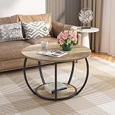 GreenForest Small Round Coffee Table Living Room | Center Table for Apartment Farmhouse,Stable Waterproof Scratchproof Top,Easy Assembly,Gray Wash
