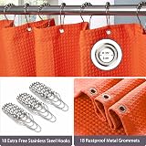 Shower Curtain 275 x 182 cm Waffle Fabric Orange with Metal Hooks view 3