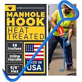 T&amp;T Tools 36-Inch Manhole Cover Hook Tool - 5/8 Inch, Single Hook - 1 Pack | Hex Alloy Steel Construction, Heat Treated, Heavy Duty Lifting, Septic Tank Lids, Grates, Storm Drains, Pallet Pulling, Blue