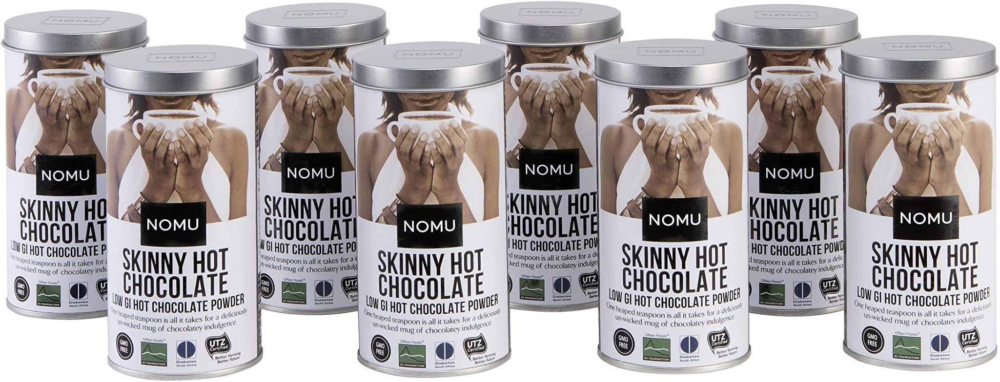 NOMU Skinny Hot Chocolate Powder 200g tin (Pack of 8)