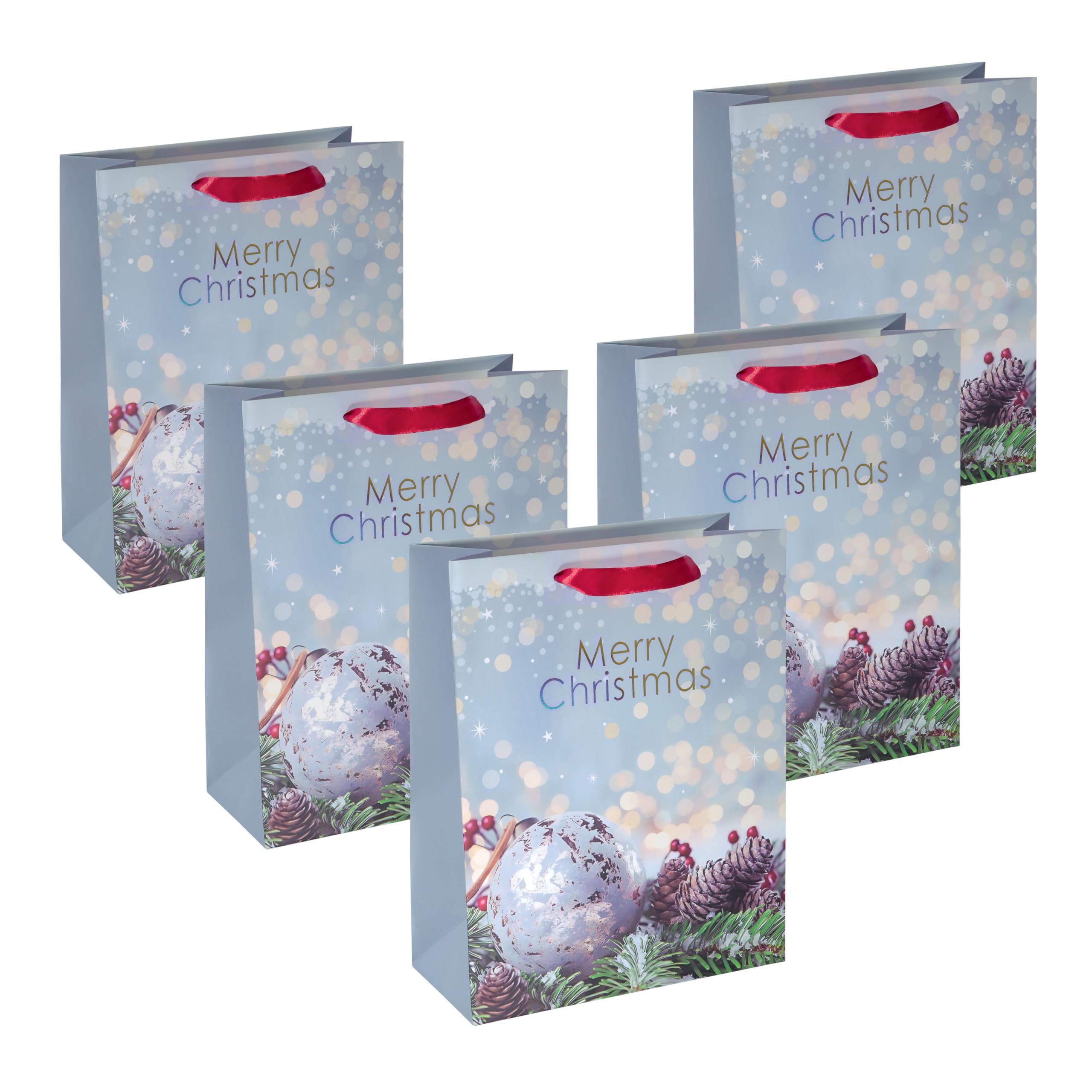 SIGEL GT114 Gift Bag Large - Blue, Green, Blue - incl. Base Insert for More Stability and Colour-Coordinated Silk Ribbon Handles - Paper - 26 x 33 cm, 5 pcs.