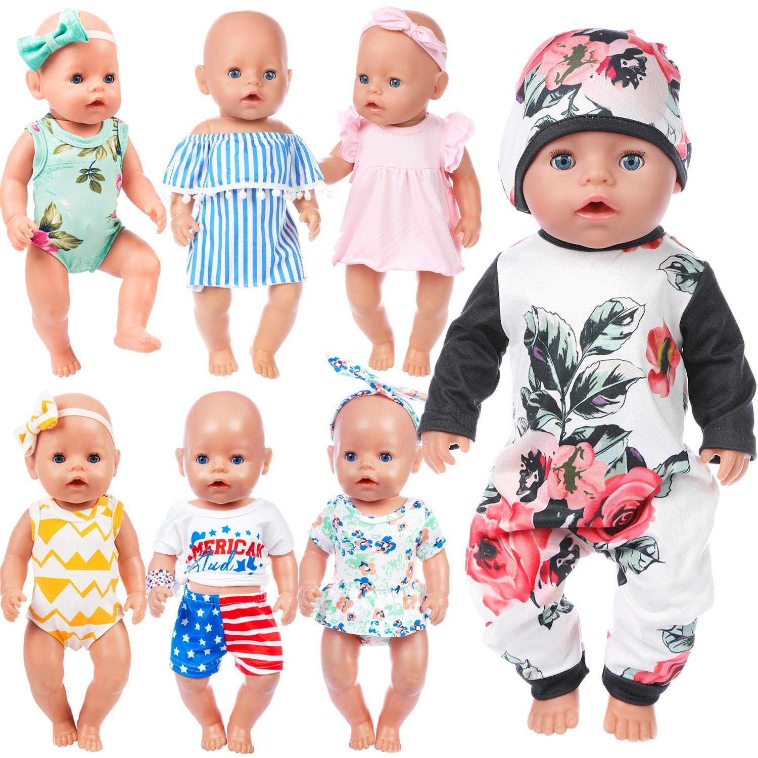 ZITA ELEMENT 7 Sets 14-16 Inch Clothes Dresses Outfits Swimsuits Pjs for 43cm 15 Inch Doll, American 18 Inch Girl Doll