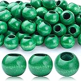 100pcs 20mm Green Painted Wooden Beads - Large Hole Round Wooden Macrame Beads for DIY Jewelry Craft Making Garlands, Hole: 10mm
