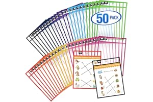 JUZARI 50 Pack Dry Erase Pockets Reusable Sleeves 10x13 inch - Dry Erase Pocket Sleeves Dry Erase Sleeves Classroom Pack Dry Erase Sheet Protectors Dry Erase Pouches Write and Wipe Pockets Erasable Pockets