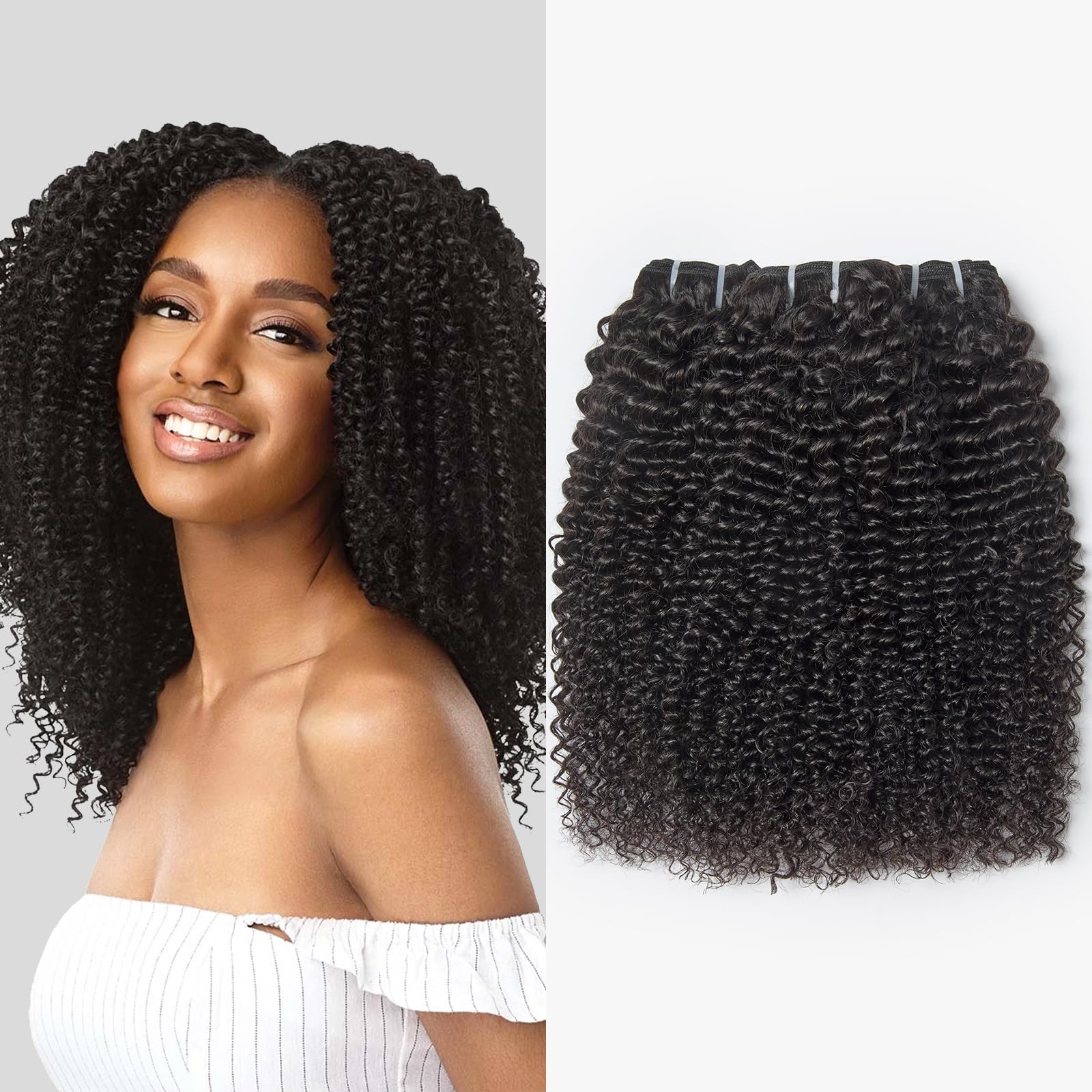 Photo 1 of WEQUEEN Kinky Curly Human Hair Bundles 3c/4a 100% Virgin Brazilian Kinkycurly Human Hair 3 Bundles 20 22 24 Inch Natural Look Weave for Black Women