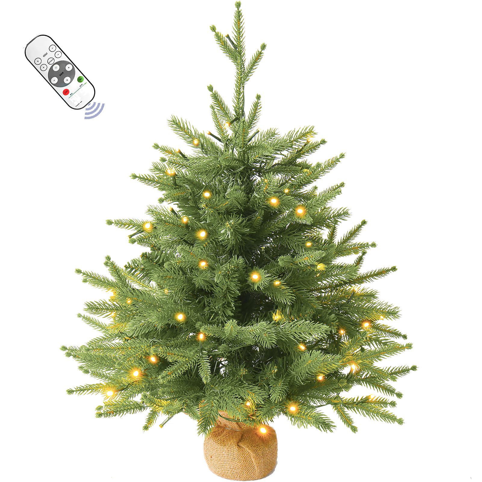 Photo 1 of 2ft Pre- Artificial Small Mini Christmas Tree with 50 Warm White Multi-Color LED Lights, Remote Control and Timer, Perfect for Xmas Tabletop Decorations, Home, Kitchen, Dining Table top Green