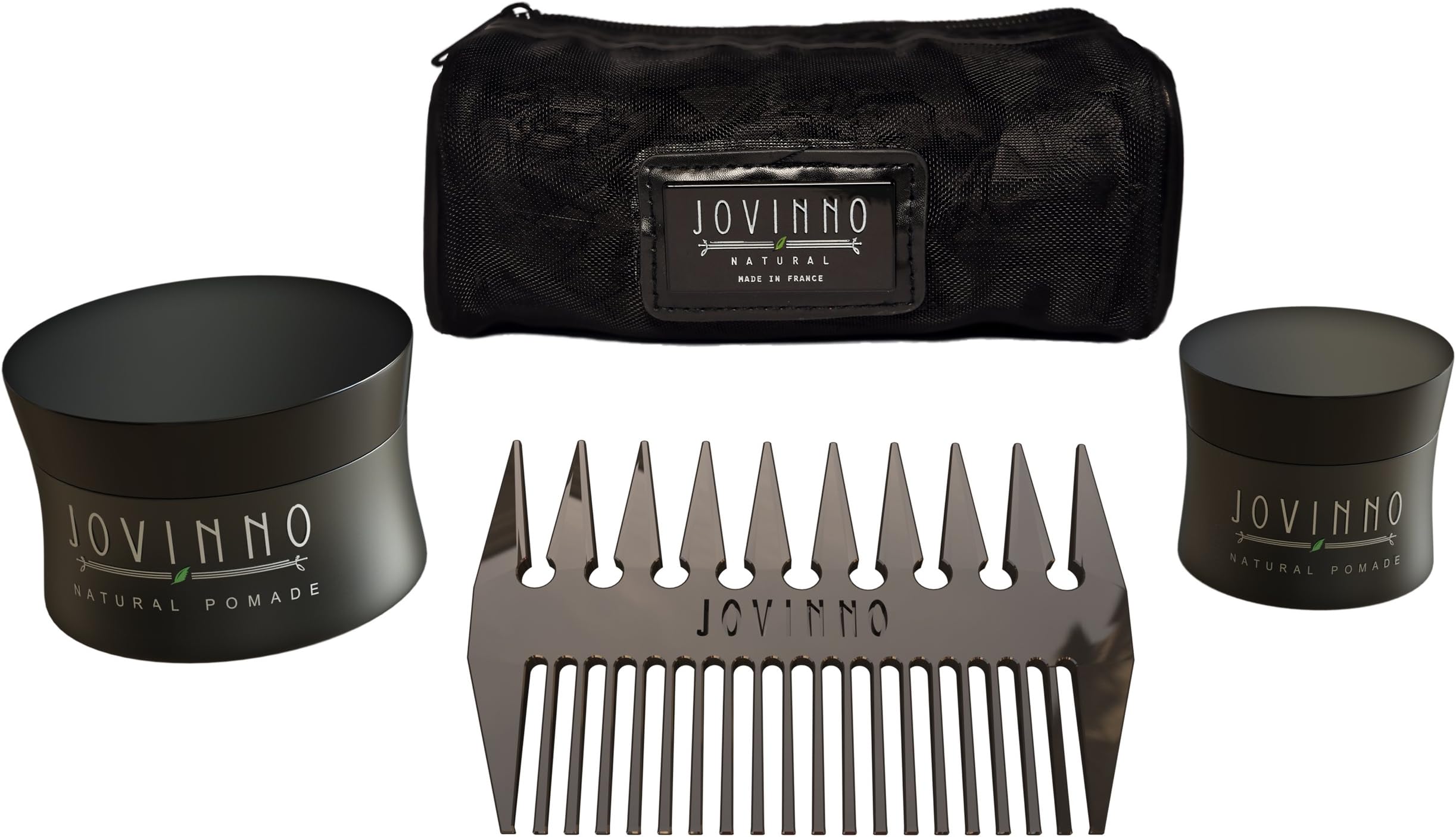 Jovinno Hairstyling Gift Set Jovinno Premium Natural Pomade 5oz + Travel Size Pomade 1.7oz + Luxury Metal Hair & Beard Comb & Travel Bag