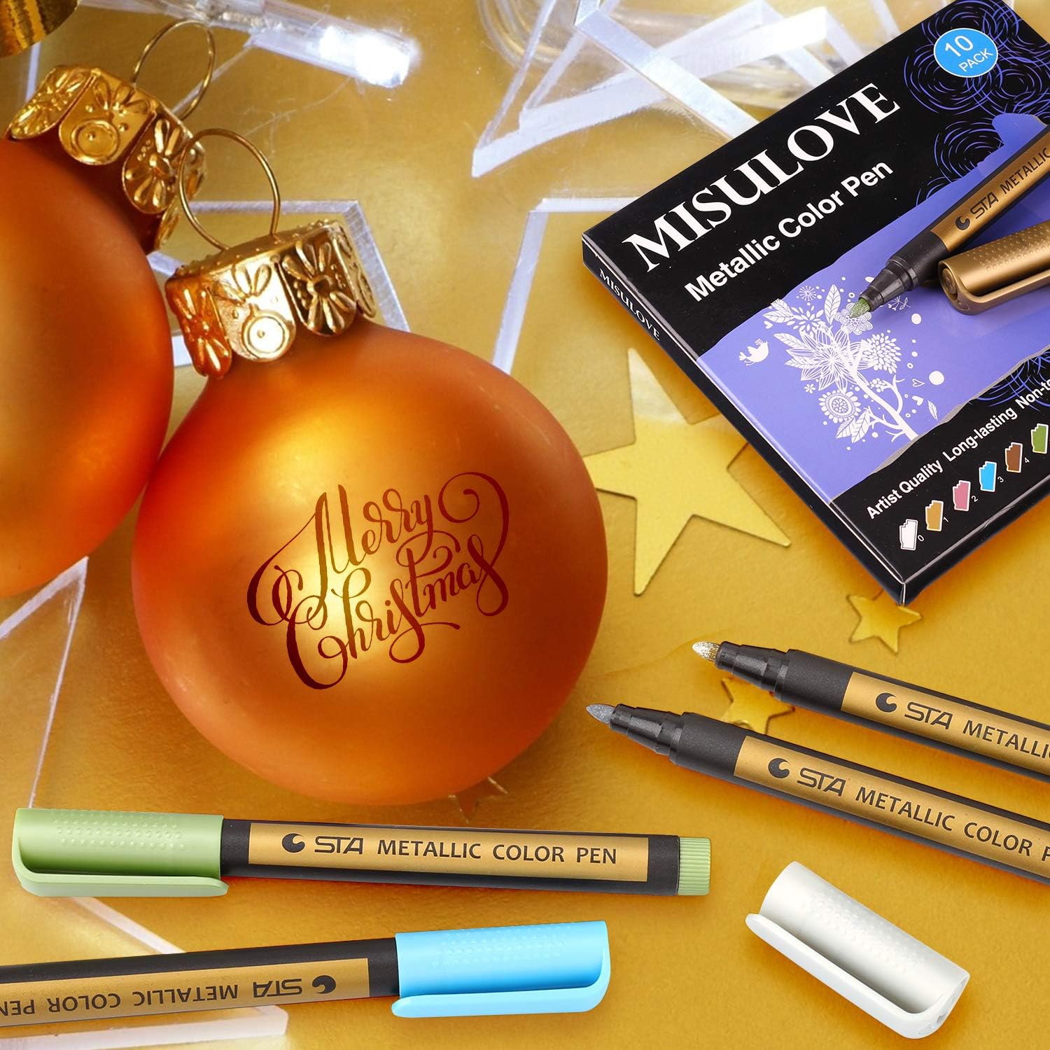 MISULOVE Metallic Marker Pens, Set of 10 Colors Paint Markers for Black Paper, Rock Painting, Scrapbooking Crafts, Card Making, Ceramics, DIY Photo Album, Ceramic, Glass and More(Medium tip): Home & Kitchen