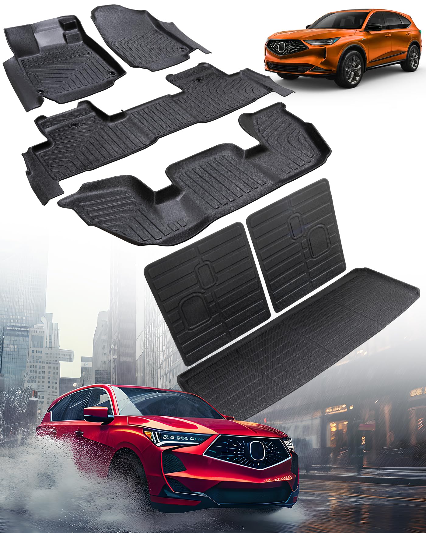 Photo 1 of DrCarNow for Acura MDX Floor Mats 2025 2024 2023 2022, 3 Rows Car Mat with Cargo Mat with Backrest Mat for MDX 7 Seats, All Weather TPE Rubber Full Set Floor Liners for Acura MDX 2022-2025 Accessories