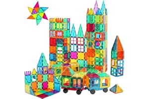 Bmag 100PCS Magnet Building Blocks with 2 Cars for Kids, Magnetic Tiles Stacking Building Set for Boys Girls, STEM Preschool Educational Learning Construction Toy