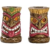 TERESA'S COLLECTIONS Tiki Head Garden Decor with Solar Outdoor Light, Set of 2 Tropical Hawaiian Tiki Torch Resin Christmas D