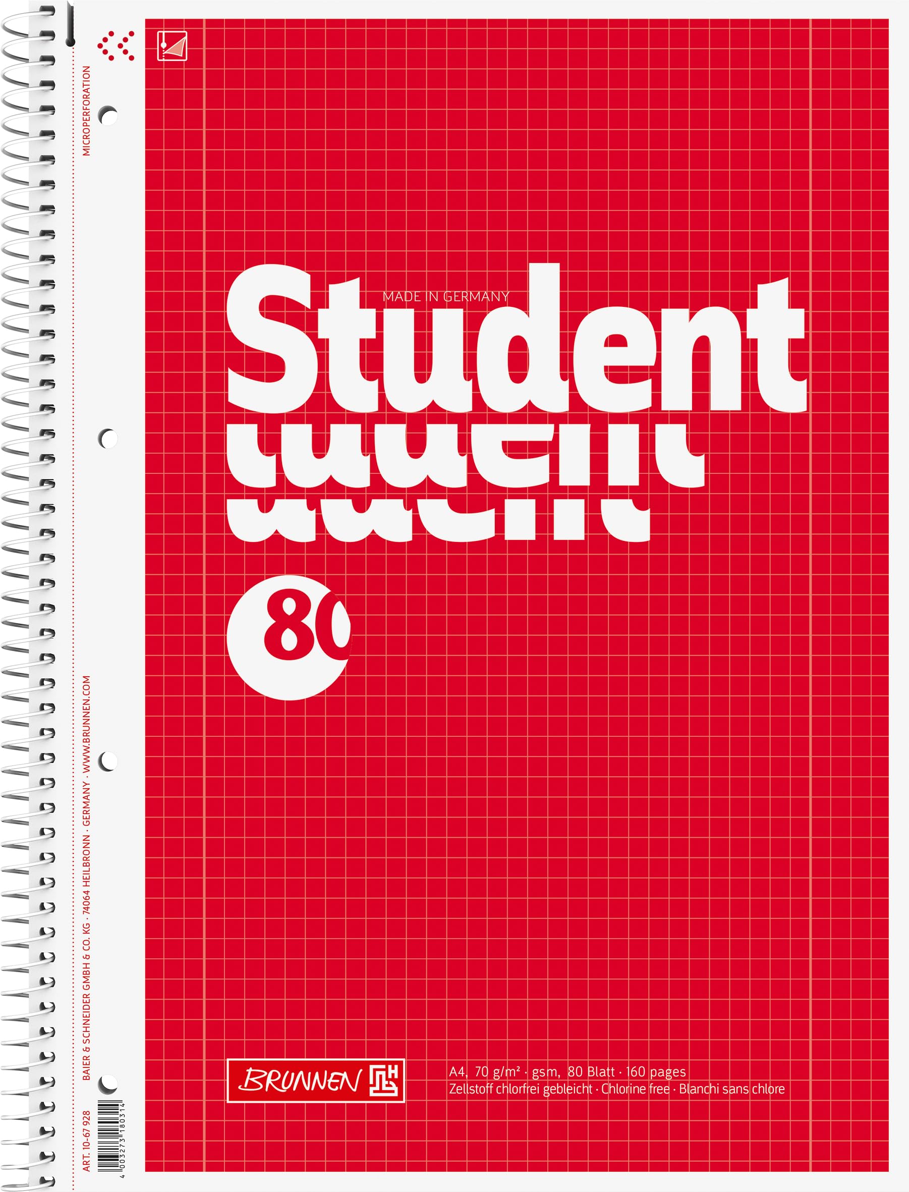 Brunnen Collegeblock Notepad Student, 4 Compartment, 70 g/m², DIN A4 Spiral Notebook – 21.0 cm