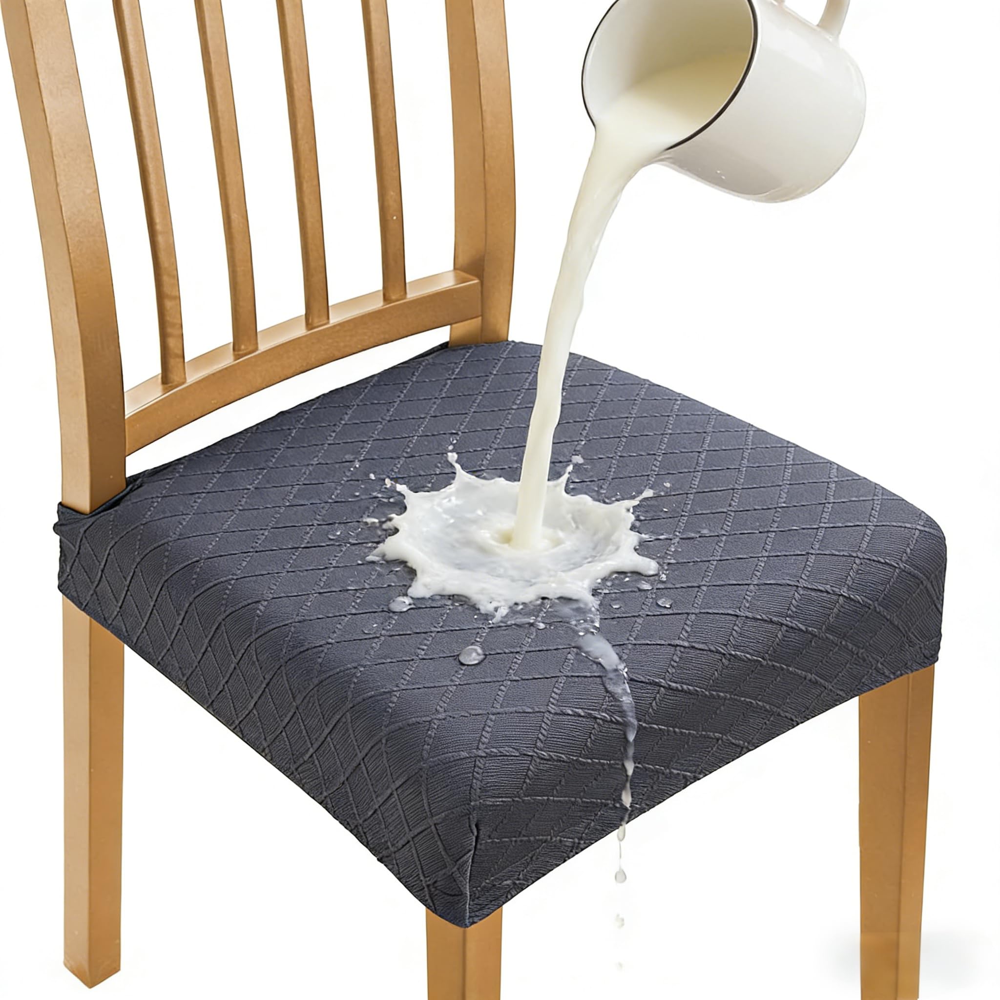 JUNZHE Chair Covers, Waterproof, Washable, Removable, High Stretch Dining Table and Chairs set 6/4/2, Seat Cushion Slipcovers Protector for Kitchen, Dining Room, Party, Hotel(Dark Gray, 6 pieces) — image 1