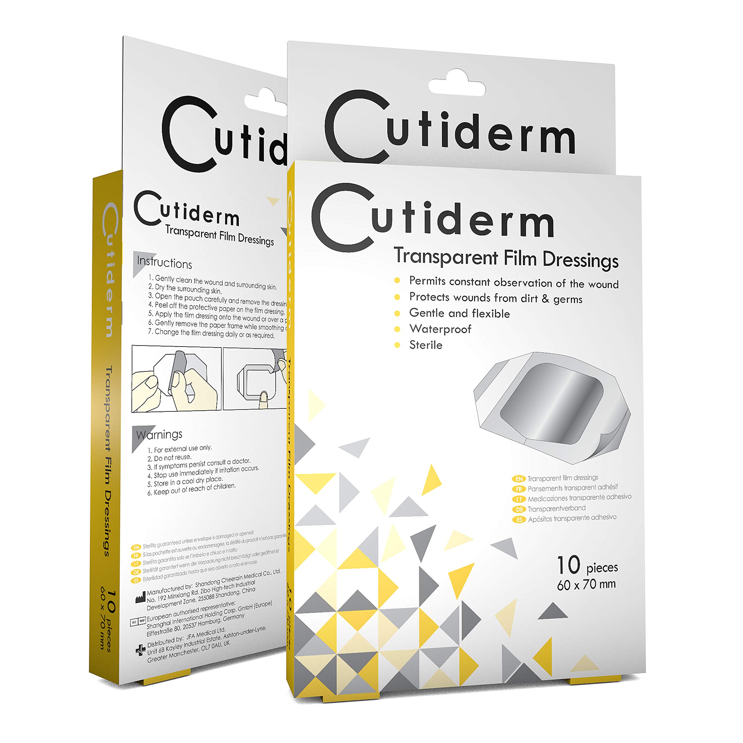 Cutiderm Transparent Film Adhesive Sterile Wound Dressings 60mm x 70mm Pack of 10 - Tattoo, Wounds, Abrasions