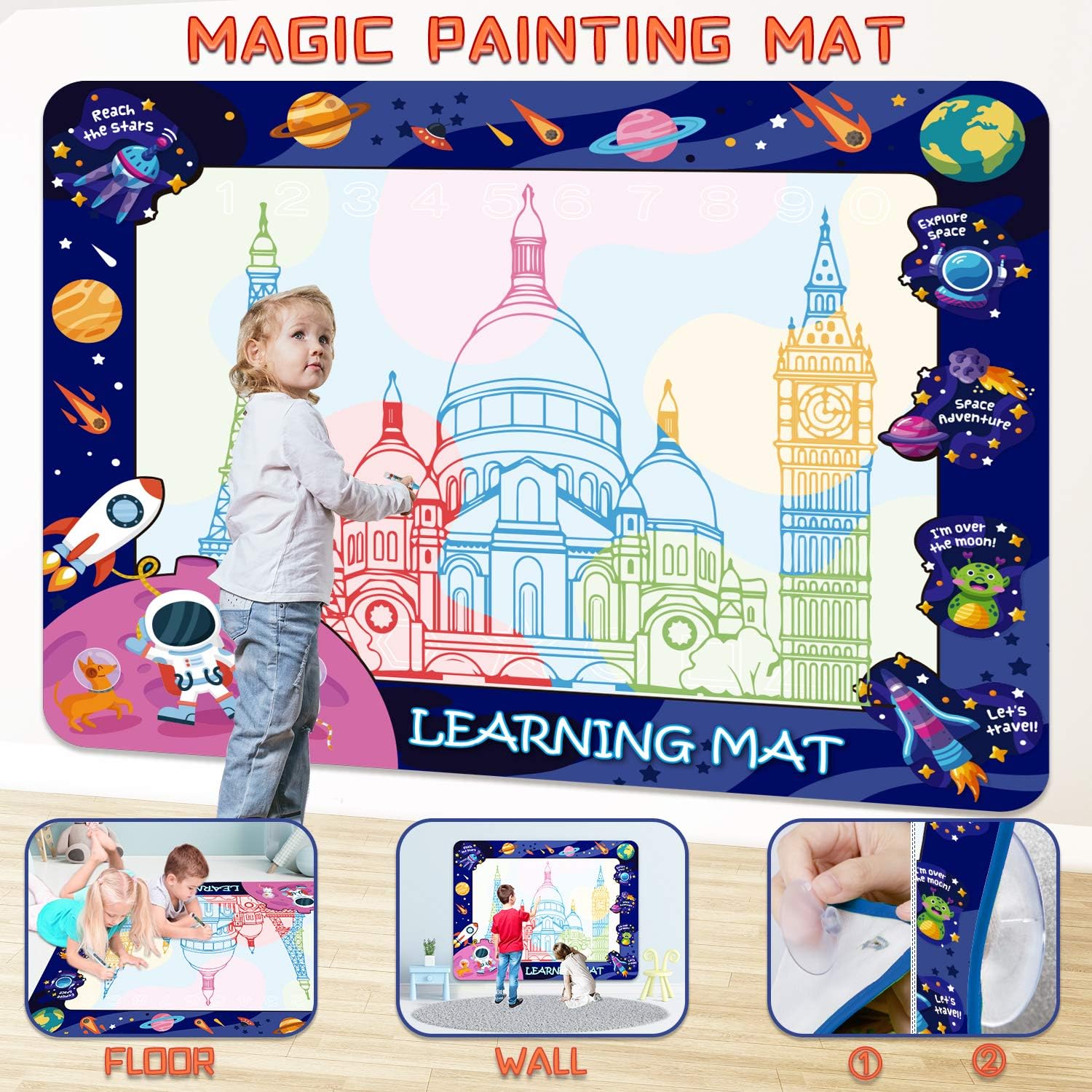 HISTOYE Aqua Magic Water Doodle Mat for Kids Large 40 X 32 Inch Water Drawing Mat for Toddlers Painting Coloring Mat Pad with Pens Learning Educational Toys for 3 4 5 6 7 8+ Year Old Boys Girls Gifts: Office Products