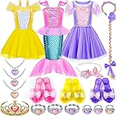 Tlooe Princess Dress Up for Girls, Dress Up Clothes for Toddler Girls Set, Princess Toys Christmas Halloween Birthday Gifts for 3 4 5 6 7 8 Little Girl