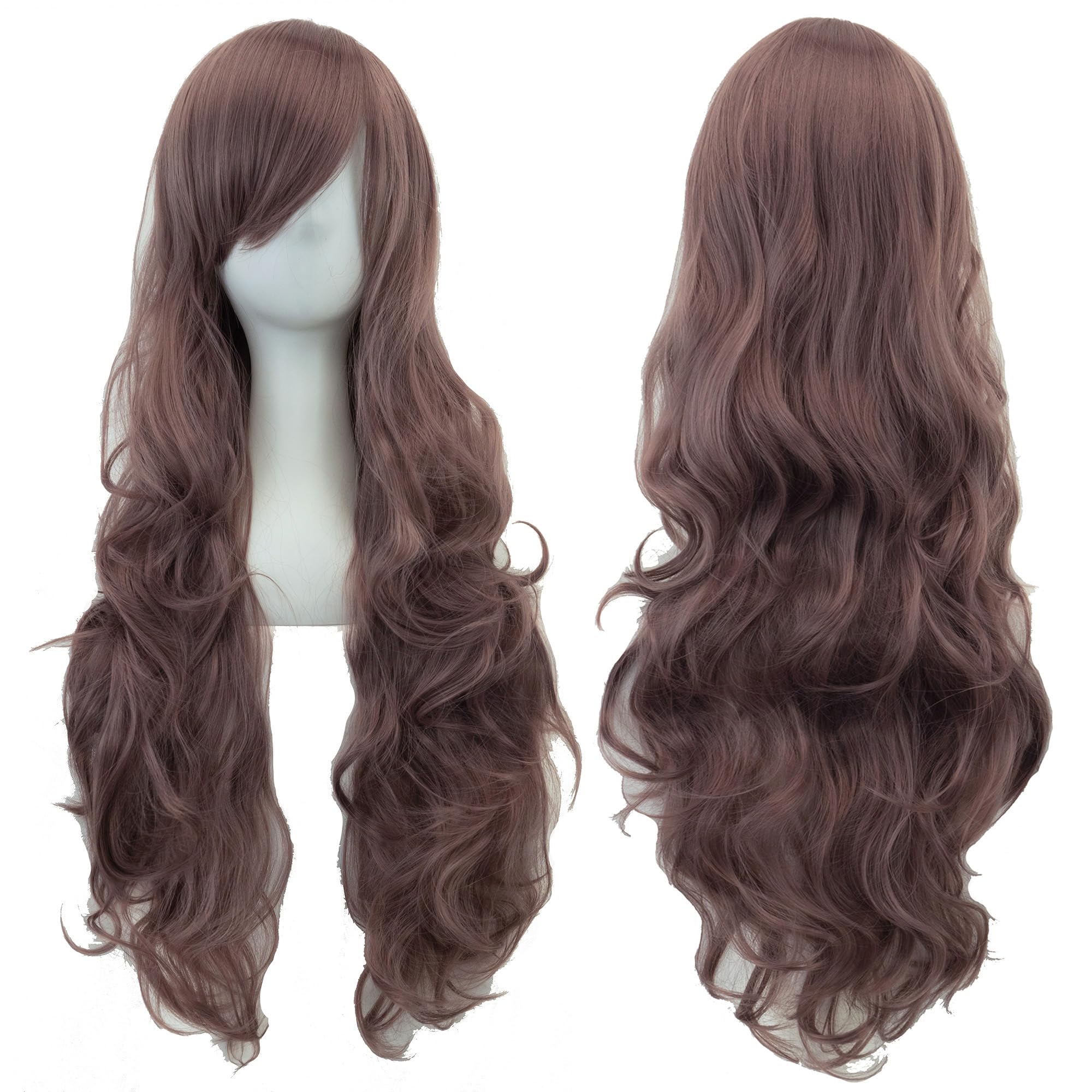 IMISSU 80cm Long Curly Natural Hair Cosplay Wig with Bangs Colorful Halloween Costume Party Wigs for Women (Ash Purple)