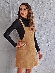 Floerns Women's Corduroy Button Down Pinafore