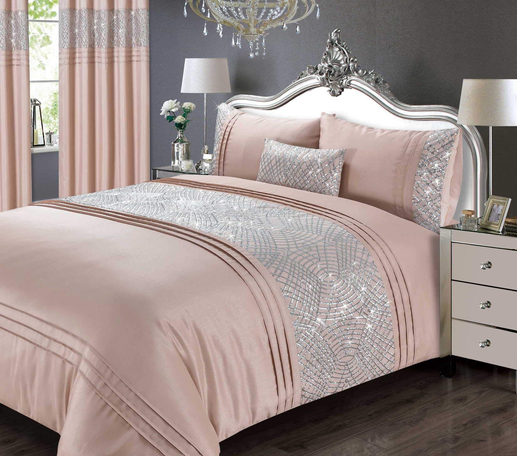 Rapport Home Charleston Luxury Embellished King Duvet Cover Set, Blush