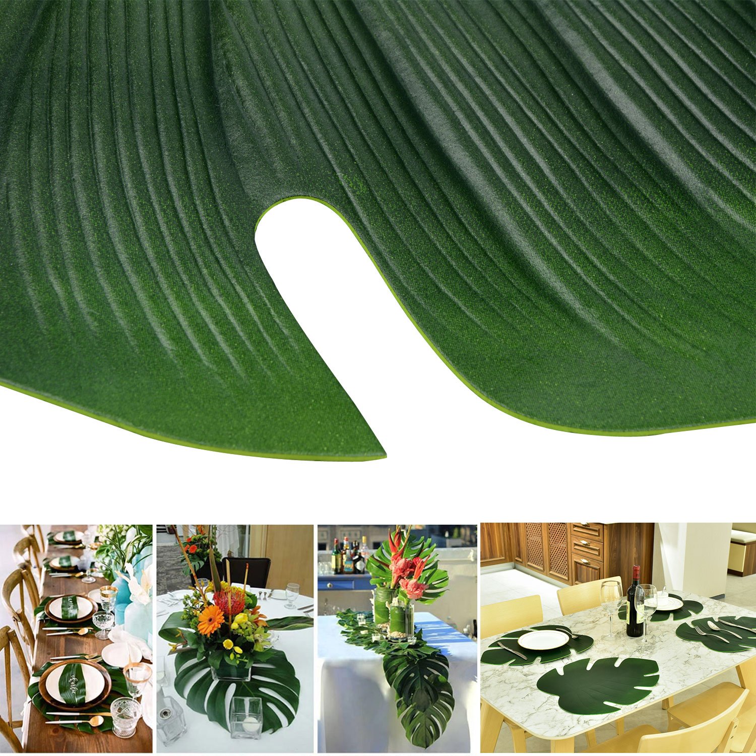 PovKeever 24 Pieces Tropical Palm Leaves Simulation Imitation Plant Leaf for Table Party Hawaiian Luau Party Jungle Beach Theme Party Decorations