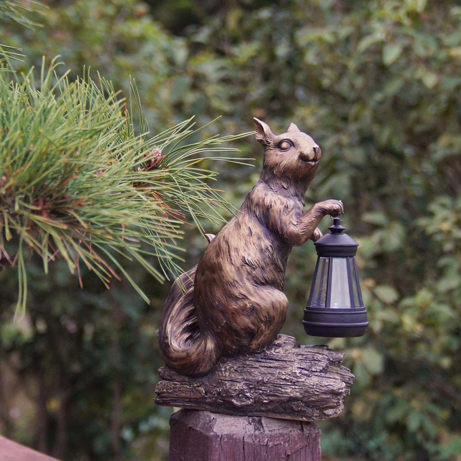 Photo 1 of DiliComing Solar Garden Decor Outdoor Statues - Resin Cute Animal Solar Powered LED Garden Light Porcelain Squirrel Decor Yard Decorations Outdoor 8.5 * 4.5 * 11.25 Inch