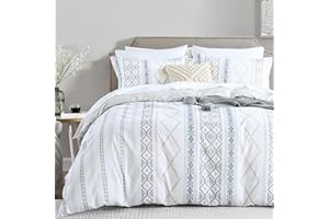 Bedduvit 100% Cotton Duvet Cover Queen Size - Soft Boho Striped Queen Duvet Cover, Reversible Breathable Duvet Cover Queen with Zipper Closure & 8 Ties (90"x90")