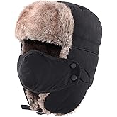 Home Prefer Mens Warm Faux Fur Trooper Trapper Hat Outdoor Reflective Winter Hunting Hat with Ear Flaps Face Mask