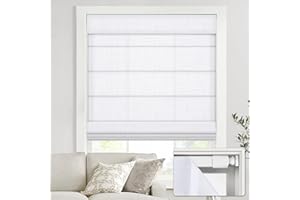 UNISHADES no Drill Cordless Roman Shades for Windows, 30" W × 64" H - Light Filtering - Linen - White