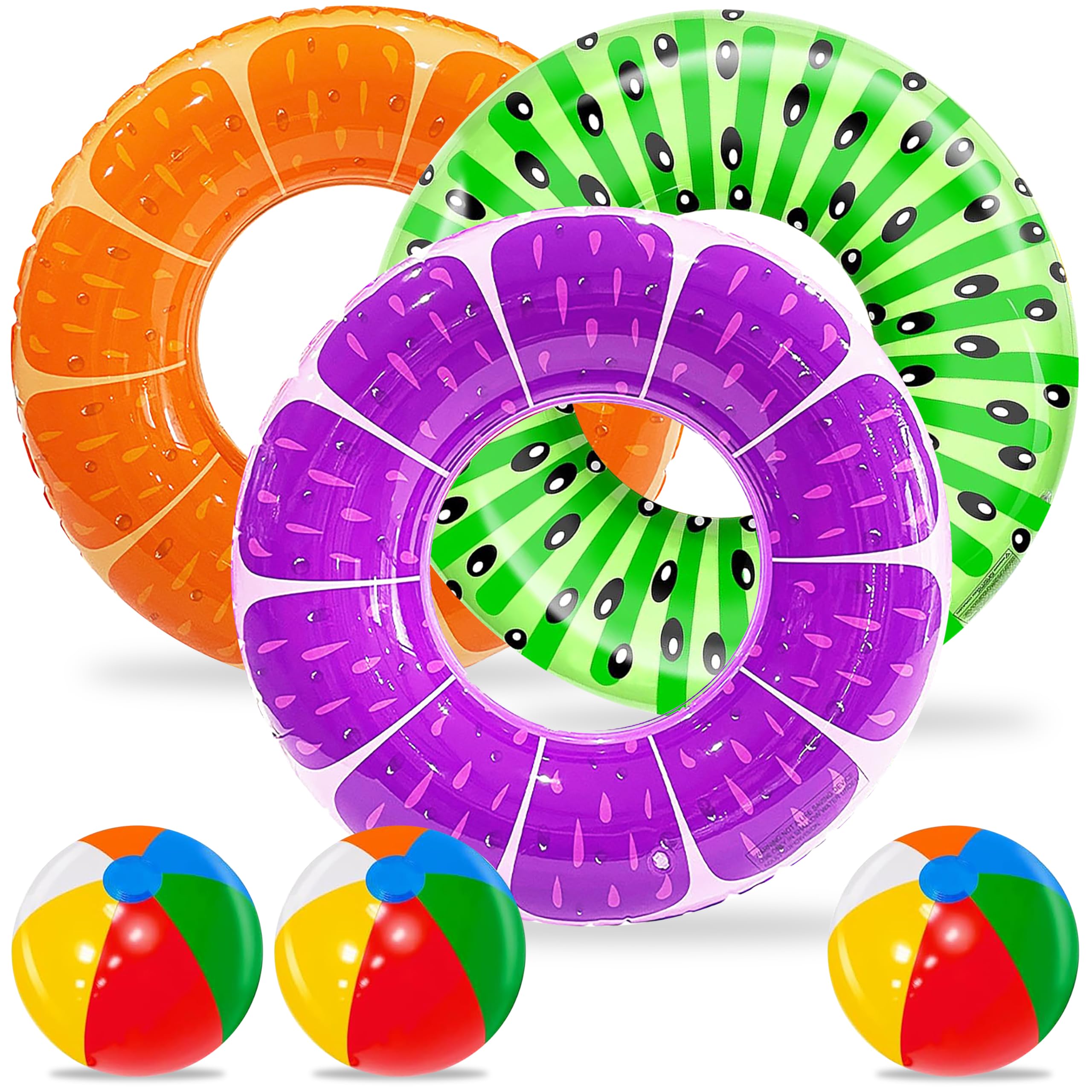 GwaOery Inflatable Swim Rings with Beach Balls Fruits Thicken Pool Rubber Ring for Adults Swimming Pool Summer Beach Water Party Float Toy Enjoy Hawaiian Summer Party Water Fun Game