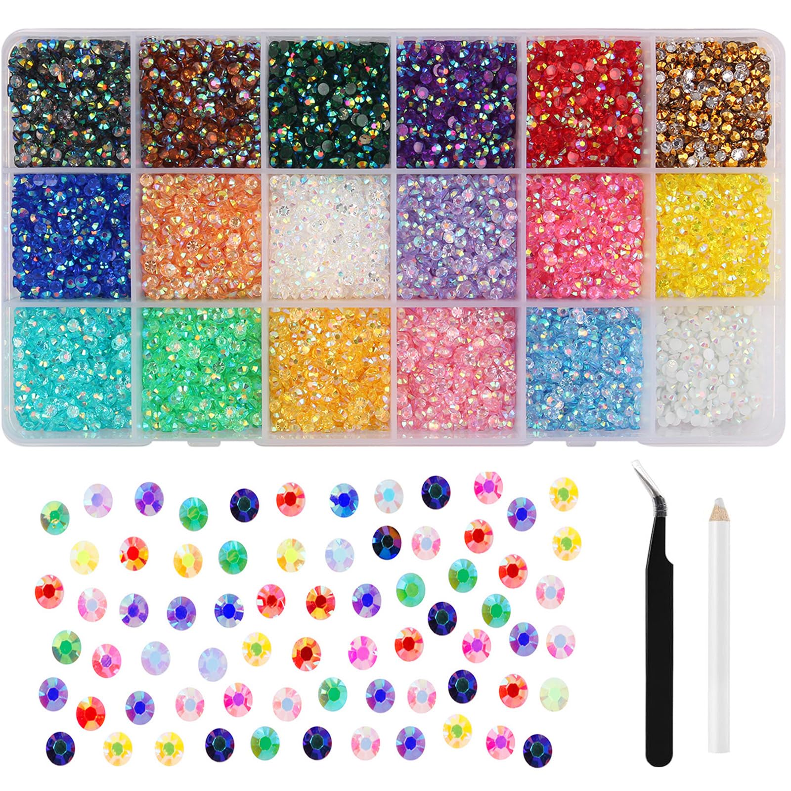 RUUKON 18 Colours 3mm Flat Back Rhinestones Resin Crystal AB Jelly Bedazzling Gems for Crafting Nails Clothes Face Shoes Tumblers Decoration