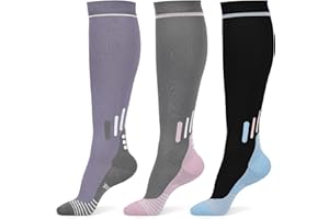 Queenshin 3 Pairs Compression Socks for Women & Men Knee High Support Socks for Flight Travel Running Cycling Nurse Gifts
