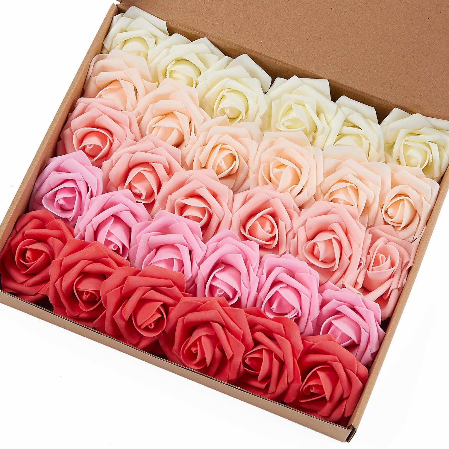 Marry Acting Artificial Flower Rose, 30pcs Real Touch Artificial Roses for DIY Bouquets Wedding Party Baby Shower Home Decor (Gradual Change Color 1)