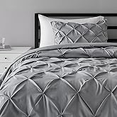 Amazon Basics 2 Piece Soft, Lightweight Down-Alternative All-Season Comforter and Bedding Set, Pinch Pleat, Twin/TwinXL, Dark Grey