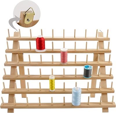 New brothread 60 Spools Wooden Thread Rack Organizer with Hanging Hooks