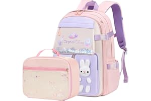 Gazigo Girls Backpack with Lunch Box Elementary School Kids Bookbag Set Cute Bunny Backpack for Girls Kindergarten Primary Kawaii Toddler Knapsack(Lunch Bag Sets Pink)