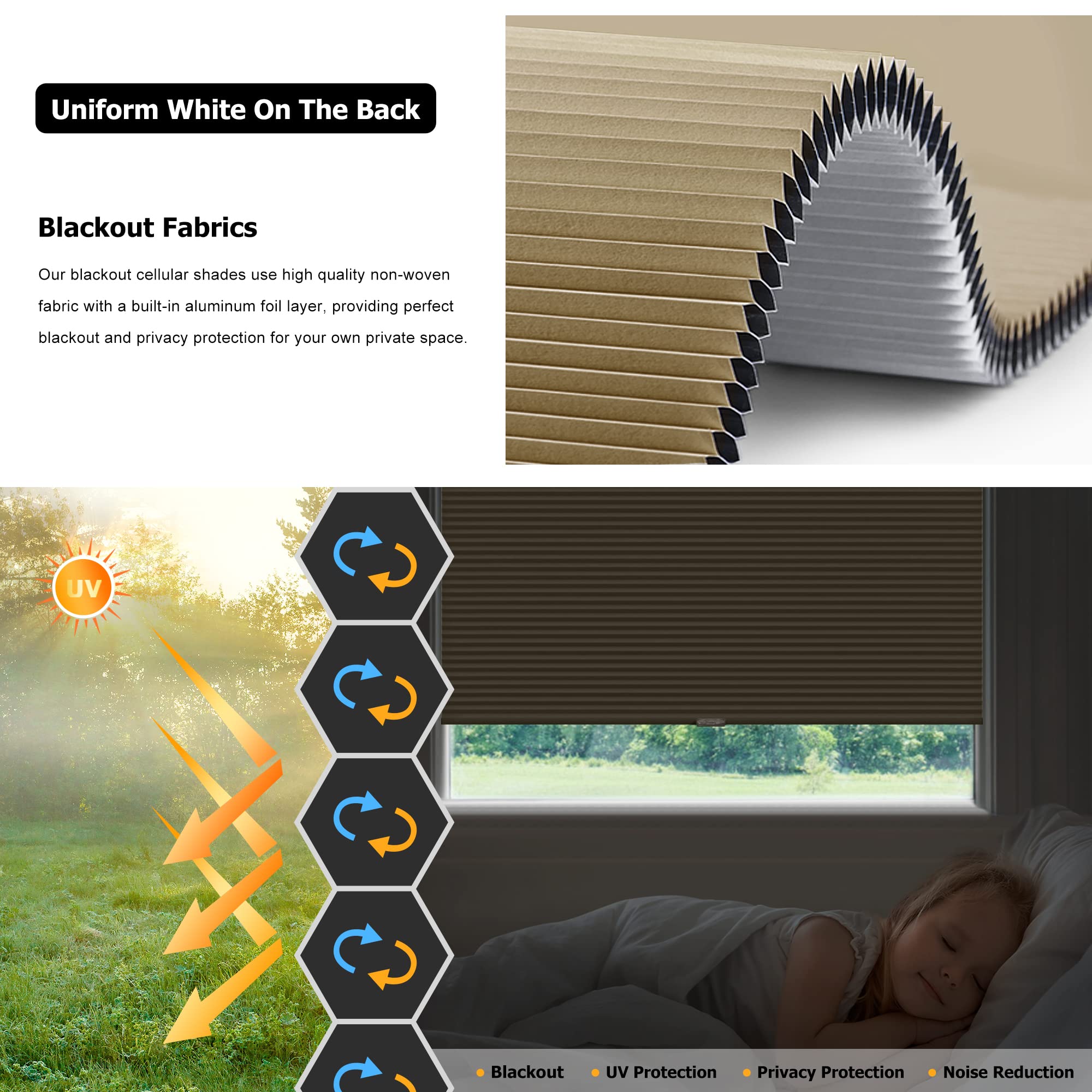 LazBlinds Cordless Cellular Shades No Tools No Drill Blackout Cellular