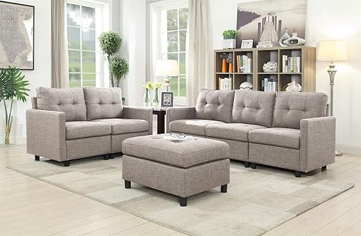 Amazon Com Modular Sectional Sofa Loveseat Set With Ottoman Linen