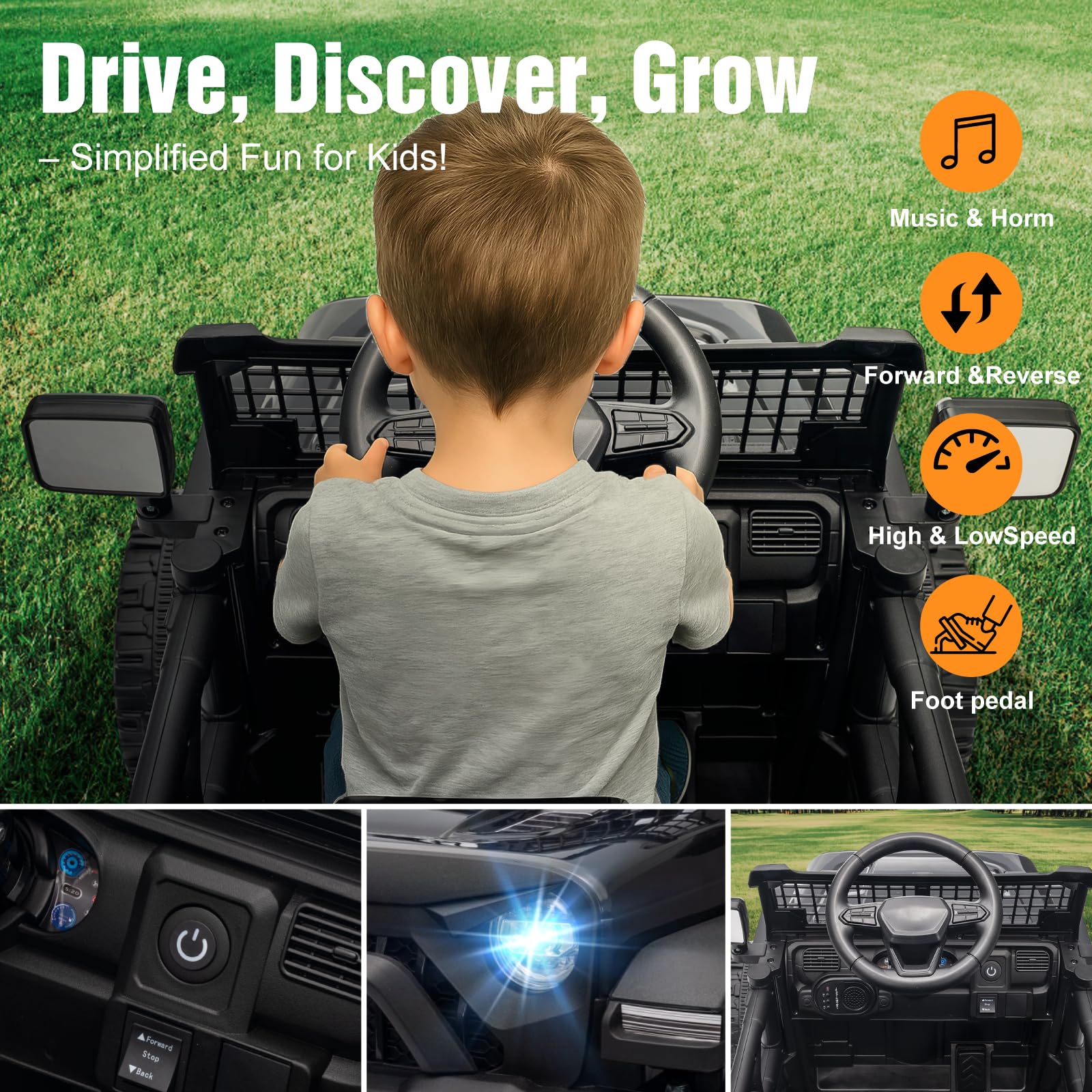 TRINEAR 12V Ride on Truck Car with Parent Remote Control, Electric Toys with Spring Suspension, LED Lights & Music Player - Safe Toddler Battery Car for Kids, Easy to Assemble, Black