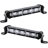 True Mods 2pc 7 Inch 18W Ultra-Slim Single Row Flood LED Light Bar | 1530lm, IP68 Waterproof, 12V-24V, 60 Degree, Fog Driving Work Off-Road Light, for Truck ATV Car