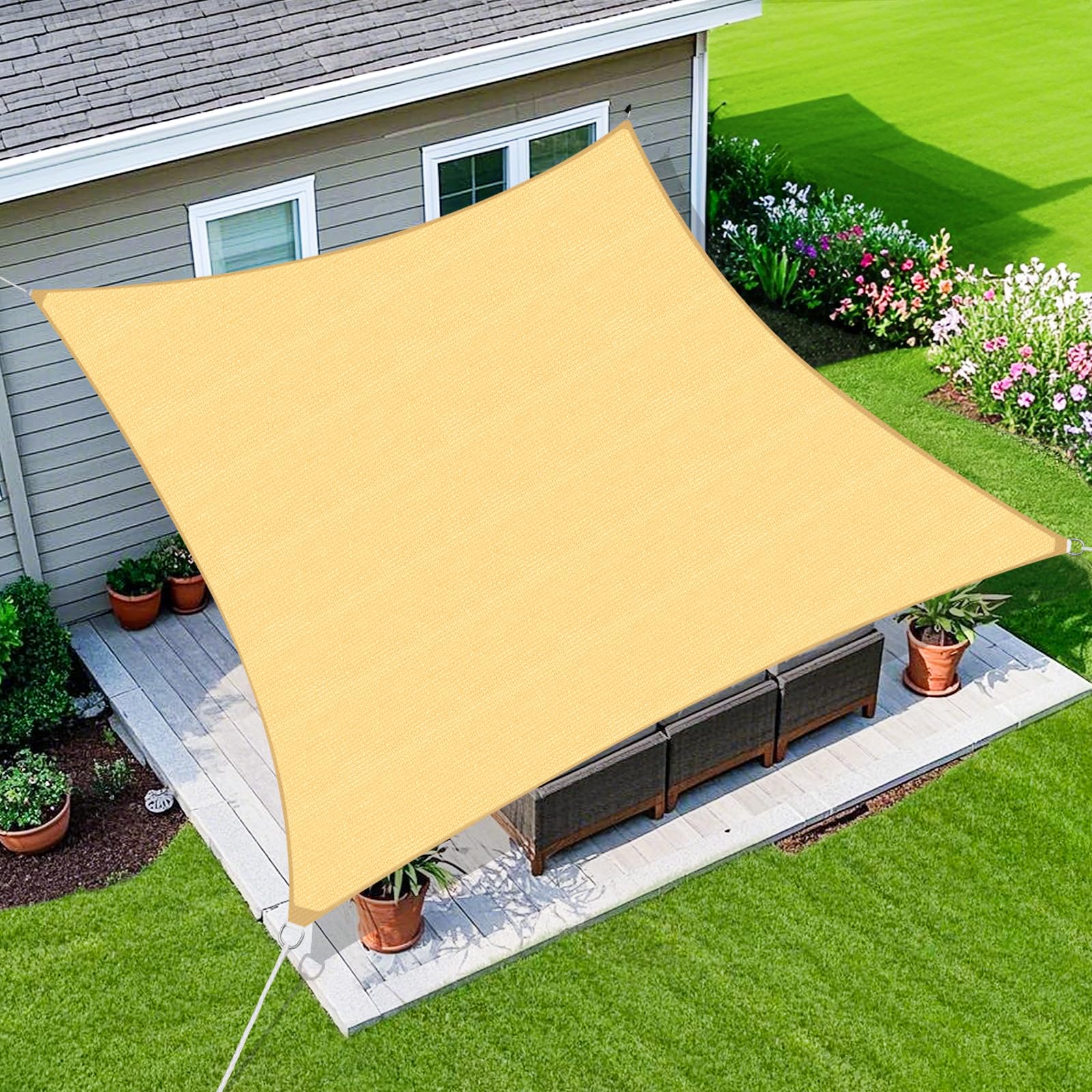 Amagenix Sun Shade Sail 8'X12' Curved Edge Outdoor Shade Canopy Sand Breathable 95% UV Block Shade Cloth for Patio Garden Backyard (We Make Custom Size) Image