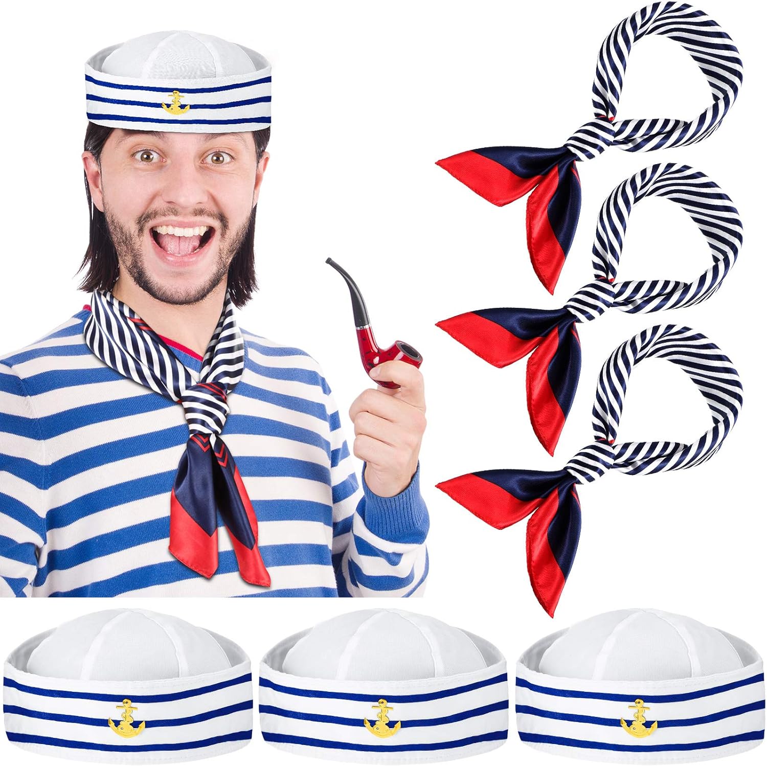 Sailor Hat and Scarf Set for Women Fancy Navy Outfit Blue