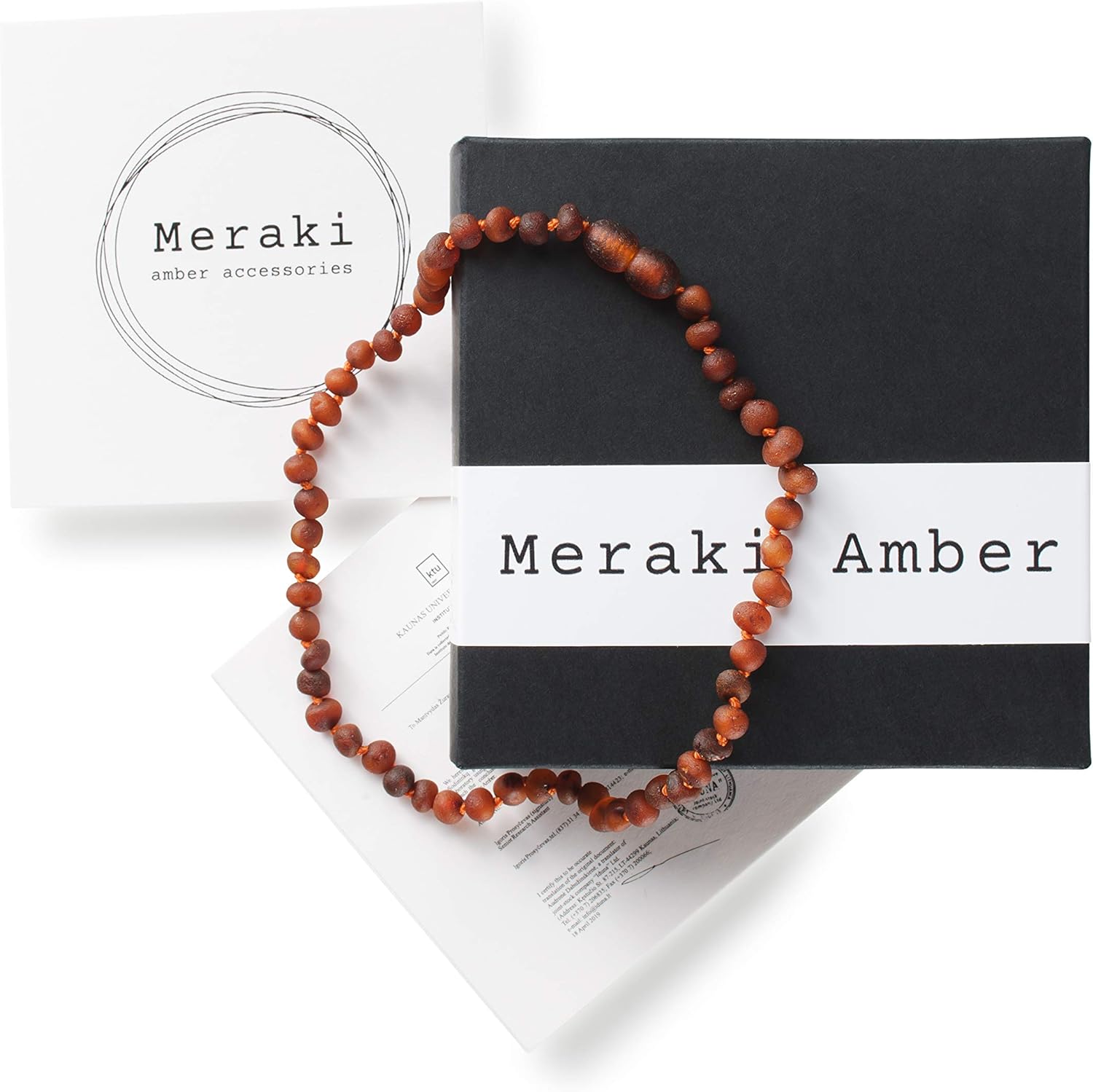Meraki Amber Necklace - Raw Unpolished Baroque Amber Necklace | Certified Genuine Amber Necklace | Cognac Color (12.5 Inches): Health & Personal Care