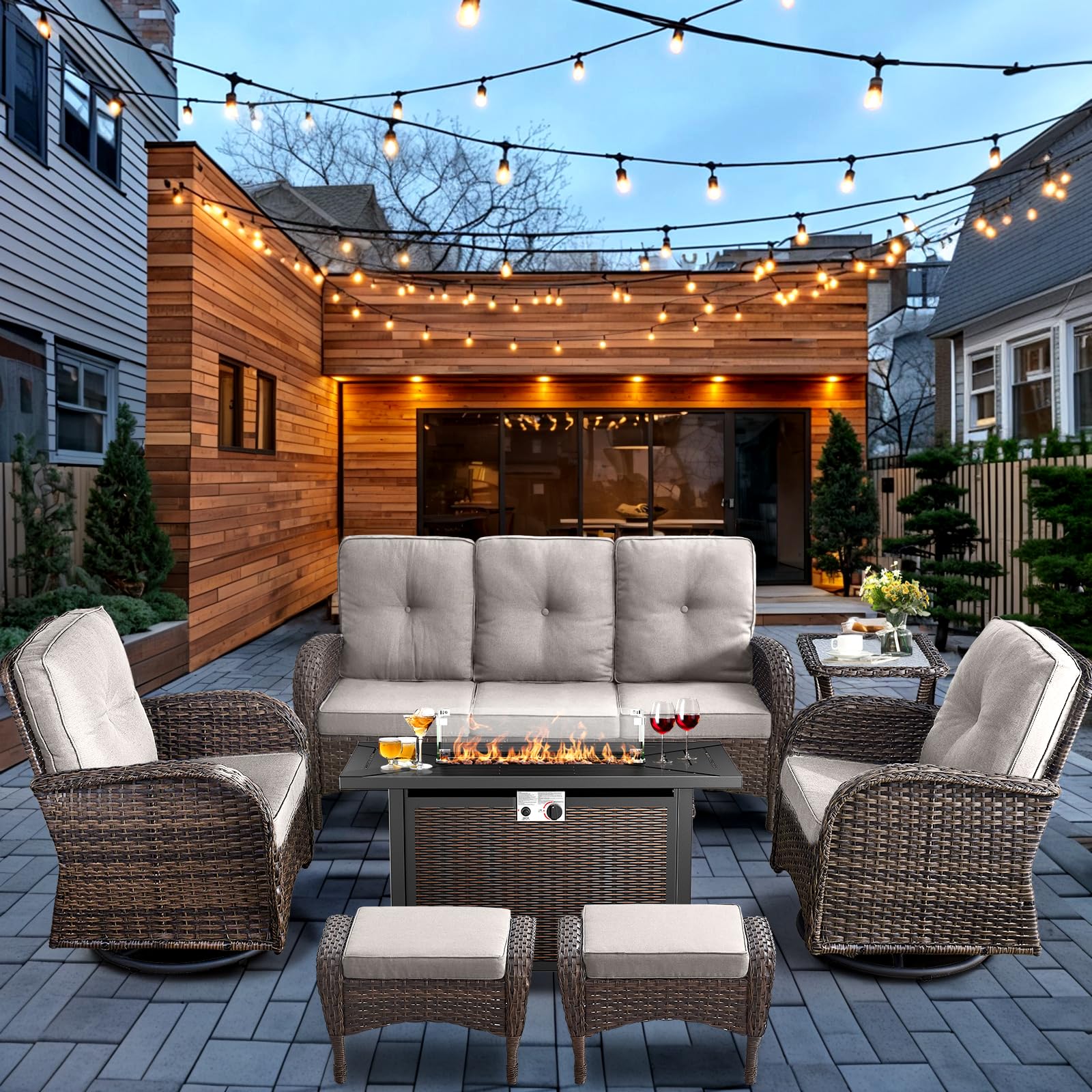 HUMMUH 7-Piece Patio Furniture Set with Fire