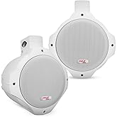 Pyle Waterproof Marine Wakeboard Tower Speakers - 6.5in Dual Subwoofer Speaker Set and 1” Tweeter with 200 Watt Power - 2-way Boat Audio Stereo System with Mounting Bracket - 1 Pair - PLMRW65 (White)