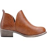 Vepose Women's Short Ankle Boots Low Heel, Western Cutout Perforated Booties