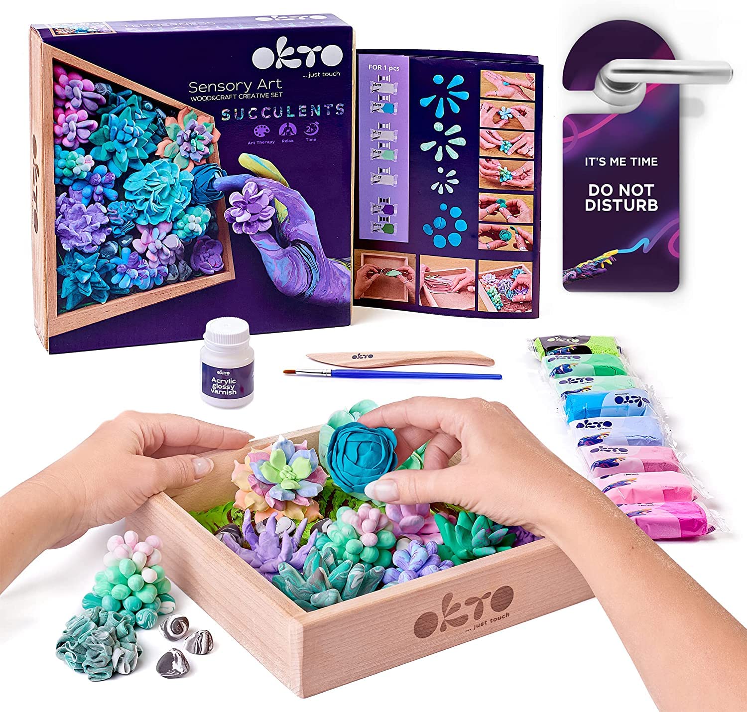 Okto Art Kit Tenderness | Succulents Art Set 3D for Home Wall Decor | Craft Kits for Adults UK and Teenagers | Craft Box with Modeling Clay for Succulents | Hobby Kits Succulent DIY Art Gift Kits