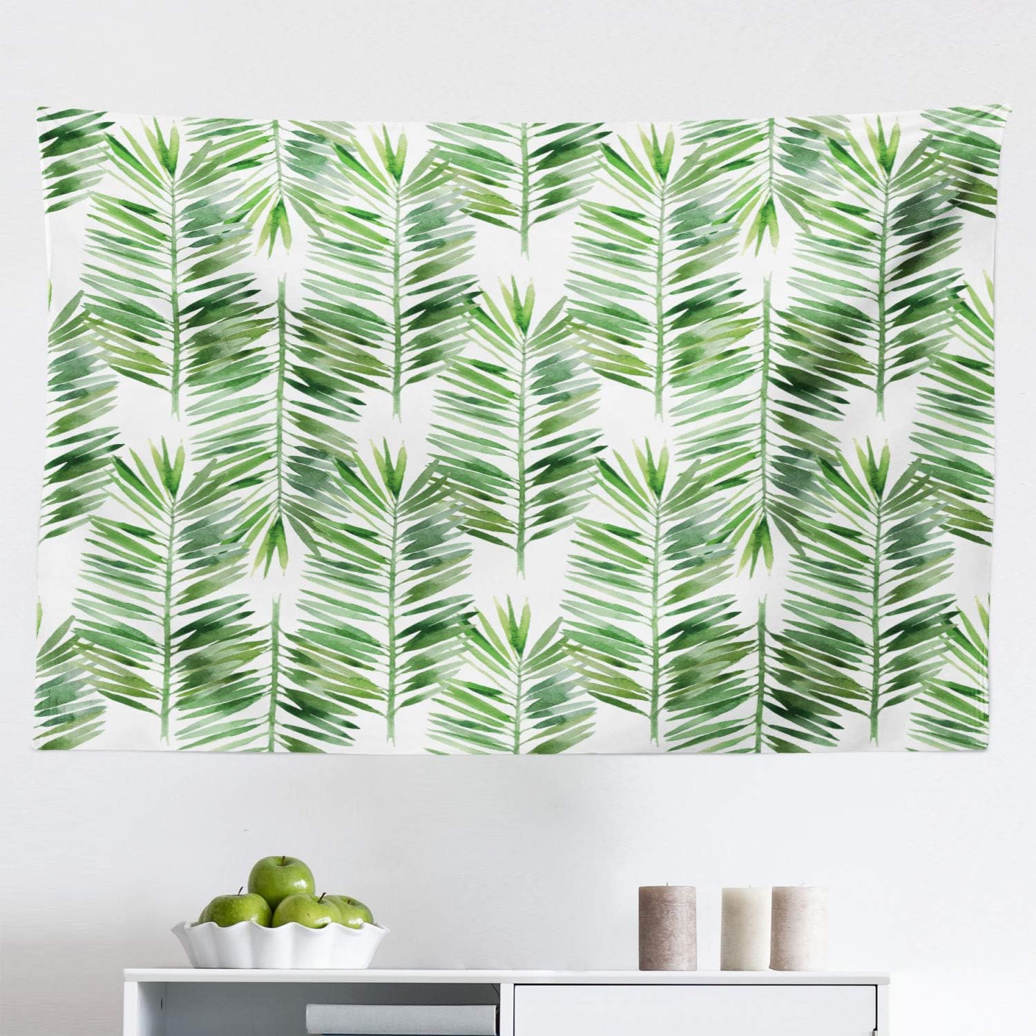 Amazon Com Lunarable Palm Tree Tapestry Watercolor Tropical Tree Branches Evergreen Leaf Featured Plant Design Fabric Wall Hanging Decor For Bedroom Living Room Dorm 45 X 30 Green Off White Home Kitchen