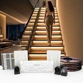 KOMIGAN KMG-3233 Motion-Activated LED Stair Lighting Kit with Wall Switch, 42" Long Cuttable LED Strip Light for Indoor LED Stair Lights (Warm White 3000K, 16 Stairs)